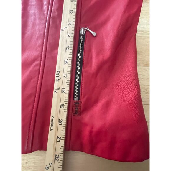 Guess Red Genuine Leather Zip Jacket Size L - Picture 11 of 13
